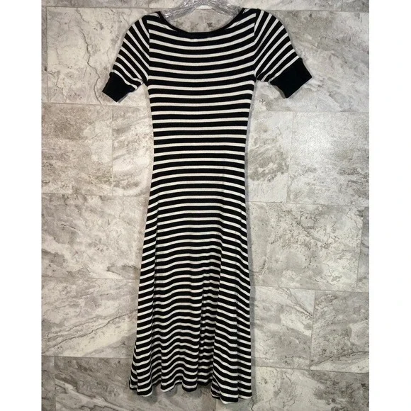 Lauren Ralph Lauren Striped Midi A-Line Dress Ribbed Crew Neck Short Sleeve XXS - Picture 2 of 11